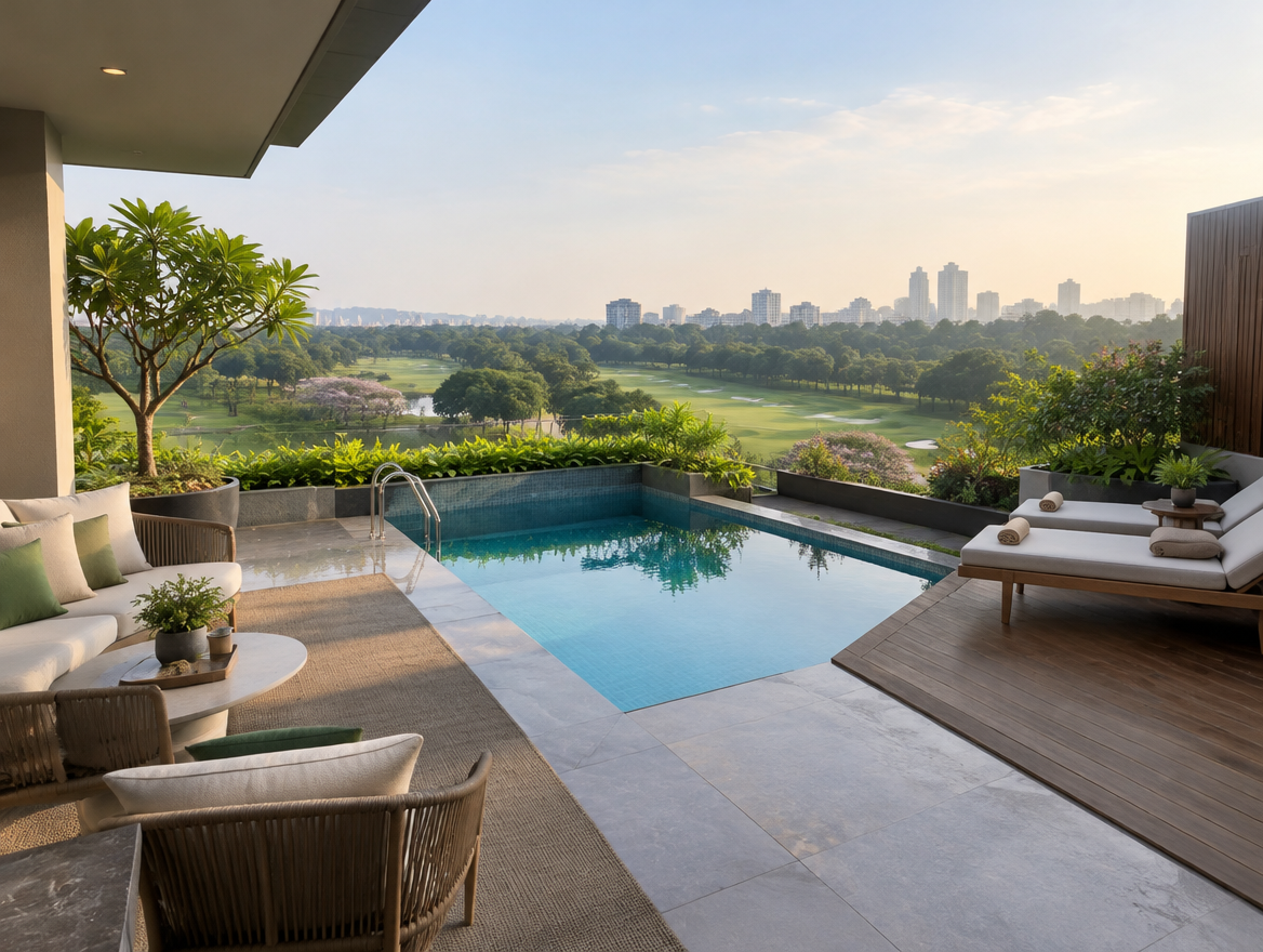 Embassy Grove villament terrace pool beside the KGA golf course (representative image)