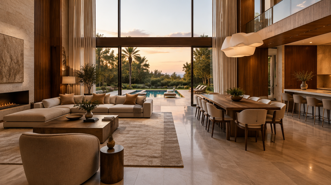 Double-height Embassy villa living room opening to garden (representative image)