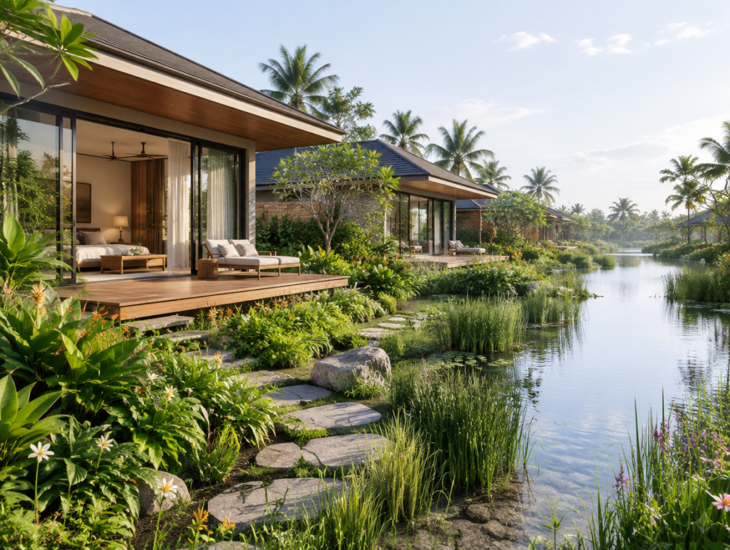 Embassy Riverine villas along a water corridor, North Yelahanka (representative image)